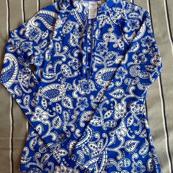 Boden Blue Paisley Zip Up Rash Guard - Picture 1 of 5